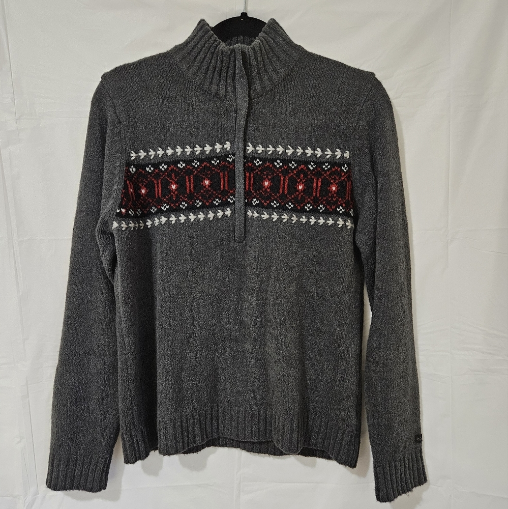 Columbia Gray Longsleeve Winter 1/4 Zip Pullover Winter Nordic Medium Wool Blend